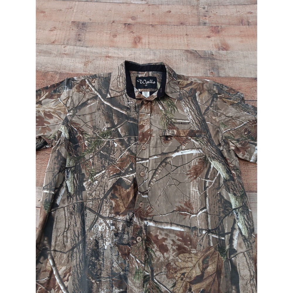 Walls RealTree Camo Sz Large‎ Short Sleeve Button Shirt Camouflage Hunting 2312